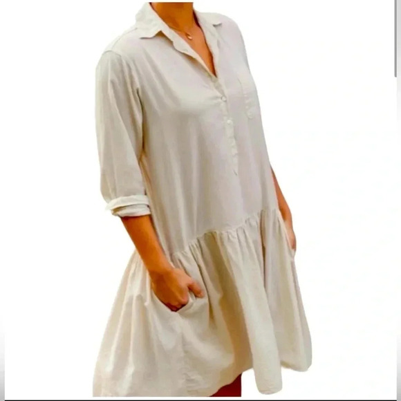 Grayson Frank & Eileen Women’s Almond / Beige Cotton Button Shirt Dress Sz 1 XS - Picture 1 of 11